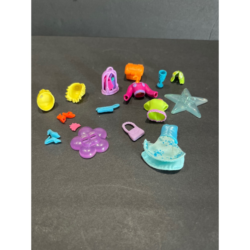 Vintage Polly Pocket Fashion Accessory Lot Blue Dress Shoes Hair Jackets 15pc